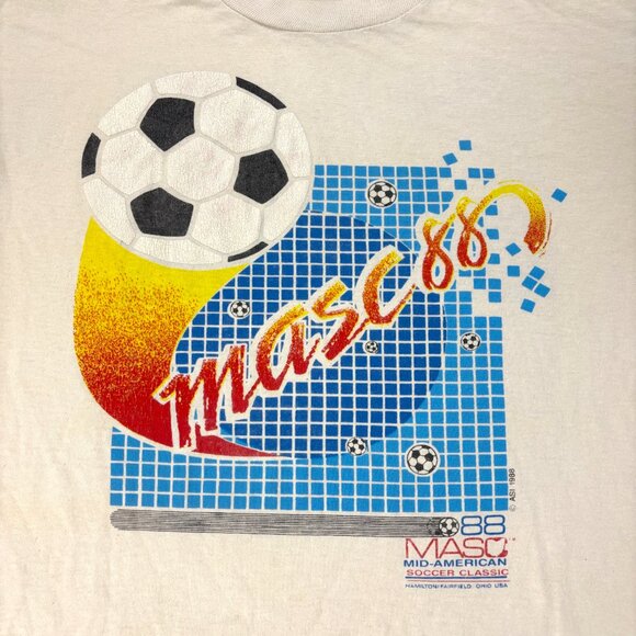 Vintage MASC Soccer 1988 T Shirt Jerzees White L/XL Mid American Classic Pepsi - Picture 4 of 12